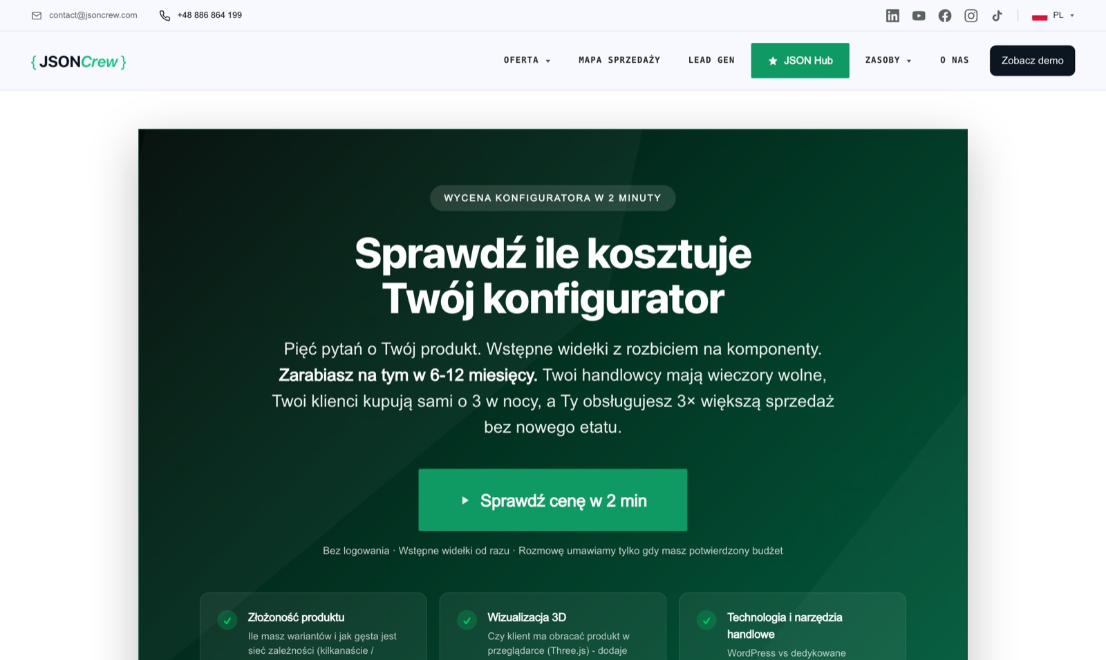 Estymator kosztów konfiguratora: kilka pytań o produkt i widełki cenowe