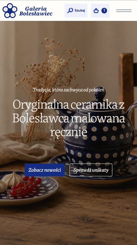 Wersja mobilna strony głównej Galerii Bolesławiec